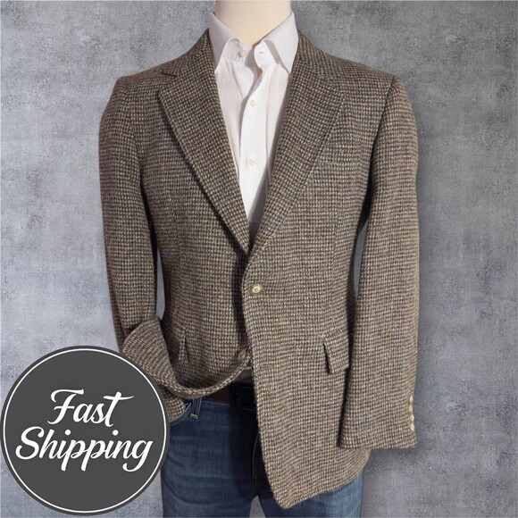 Vintage TWEED WOOL LeTIGRE Mens Blazer Sport Coat Two Button Jacket 40R Brown - Picture 1 of 16